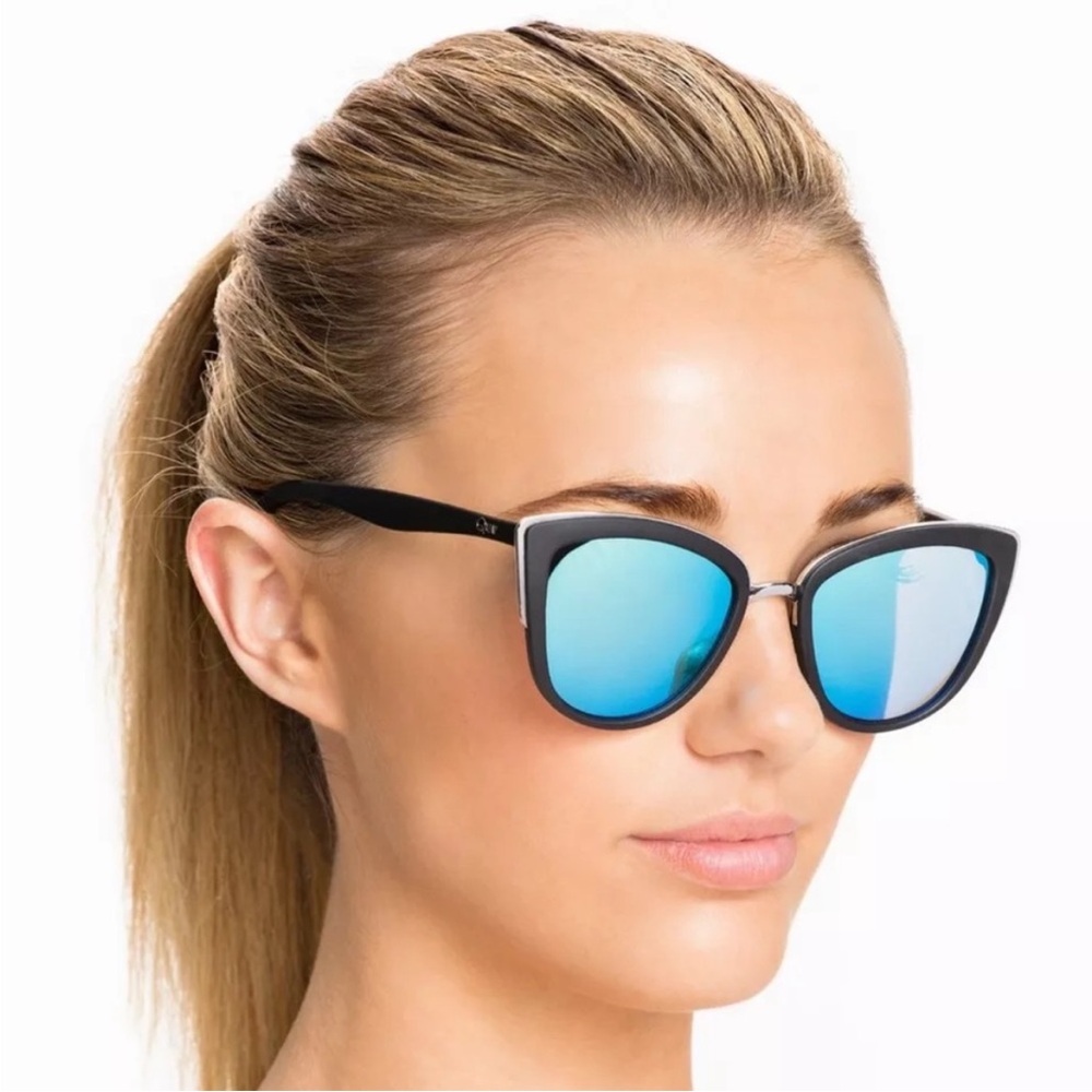 Quay Cat Eye Black sunglasses with blue polarized lens